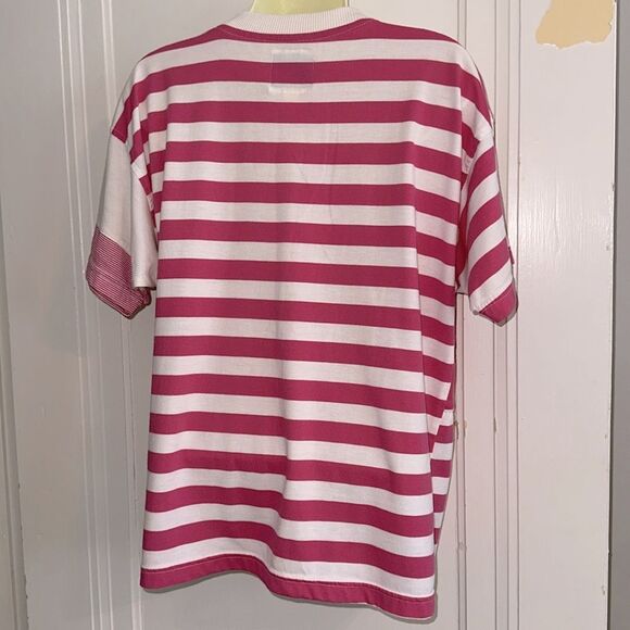 Vtg 80s Greenline Sport Bright Pink & White Striped Crew Neck Short Sleeve Shirt - Picture 6 of 8